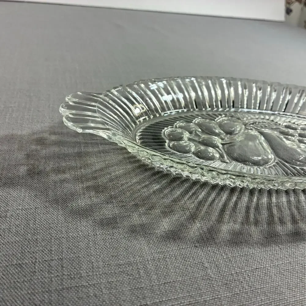 Vintage Clear Pressed Glass Relish Tray Fruit Pattern Oval Serving Dish 9.5 Inch